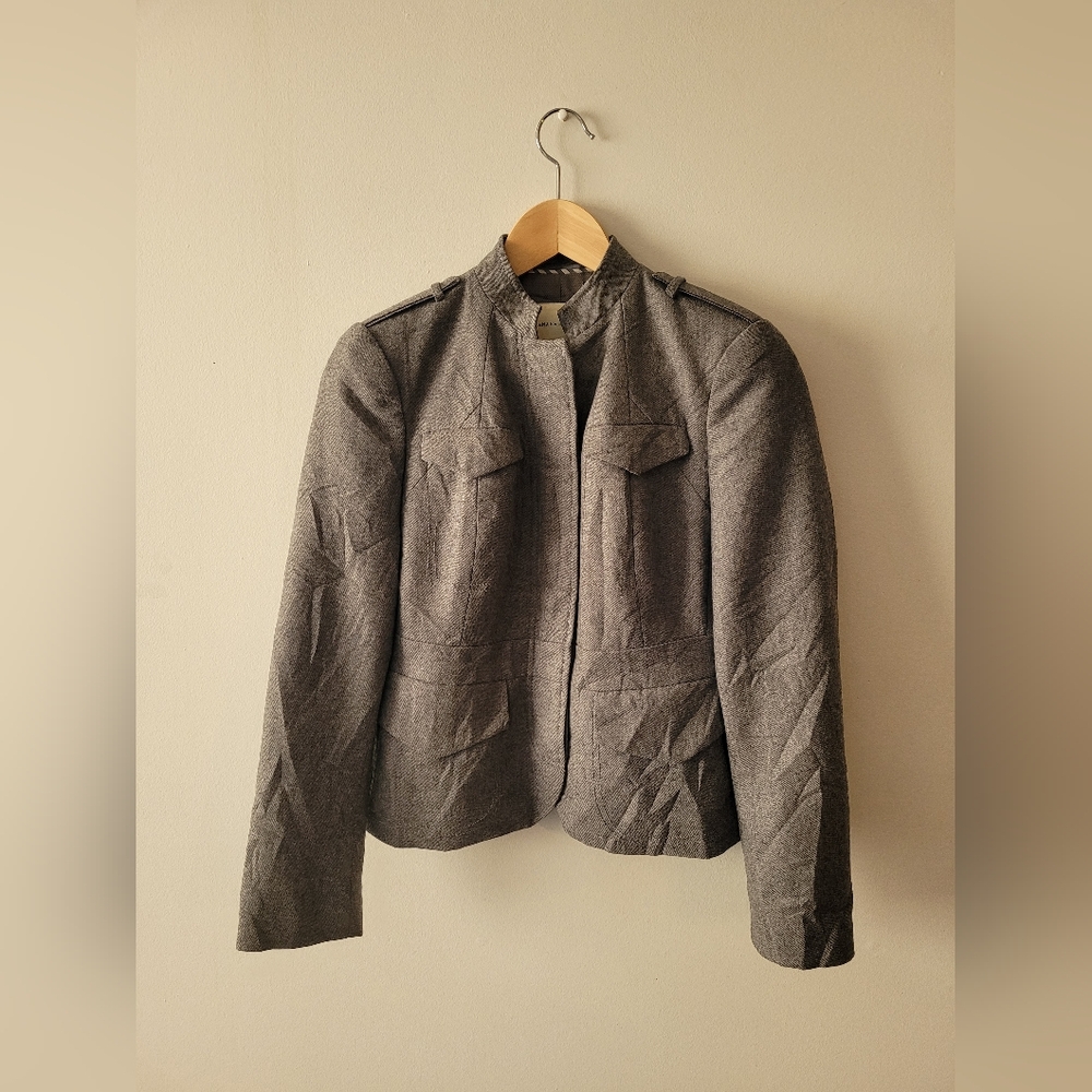 Banana Republic Petite Wool Grey Military Style Blazer